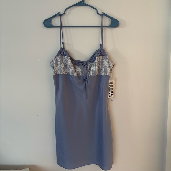 Urban Outfitters Dresses & Skirts - brand new! urban outfitters periwinkle & white lace bow silk satin slip dress🤍